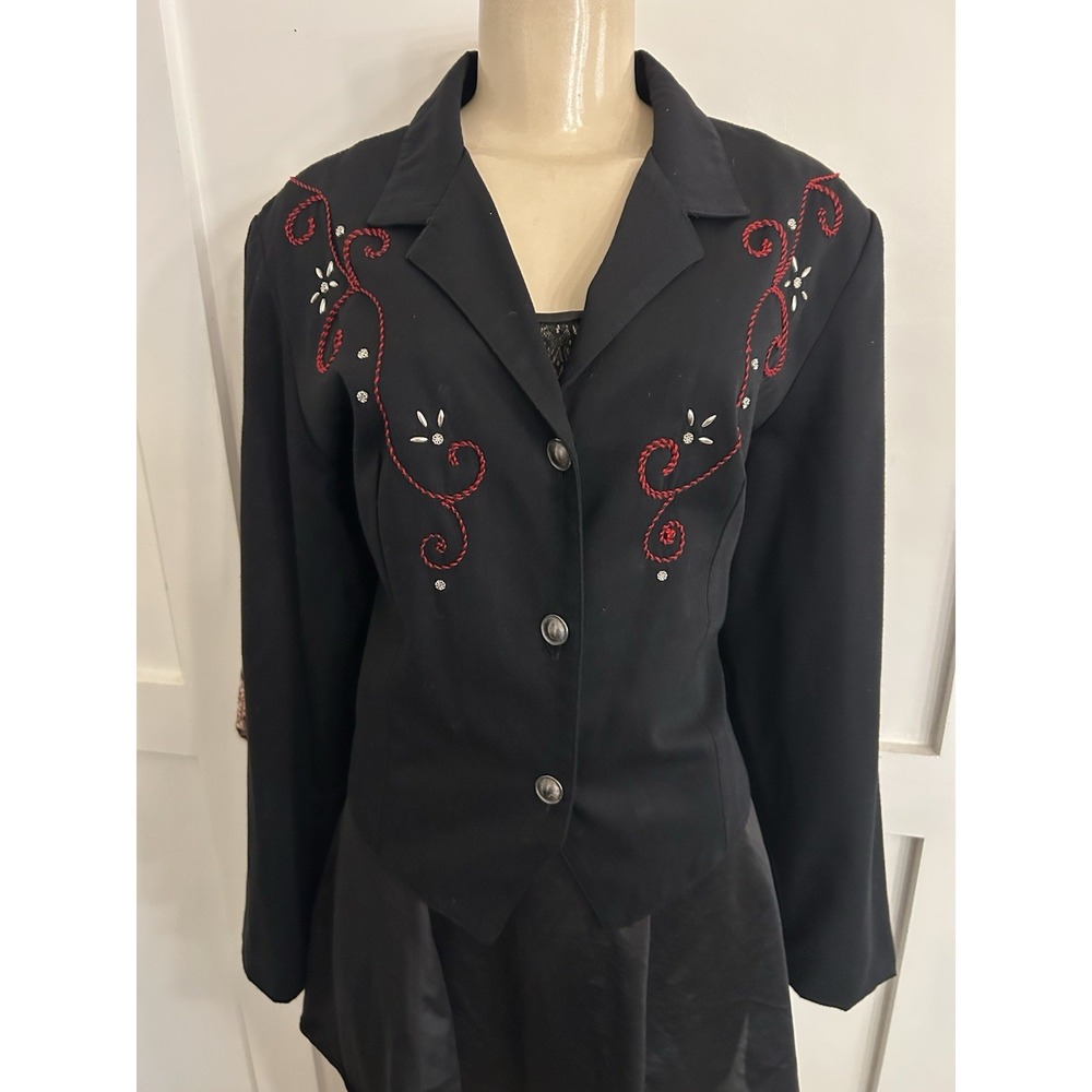 VTG ROUGHRIDER By Circle T Cropped Western Jacket Women's Sz  XL Black Red Cord